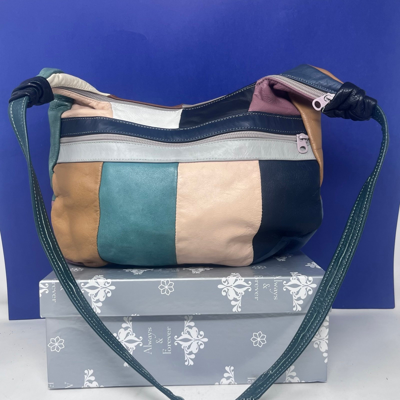 Handmade 80’s Patchwork Leather Shoulder Bag Neutral colors
