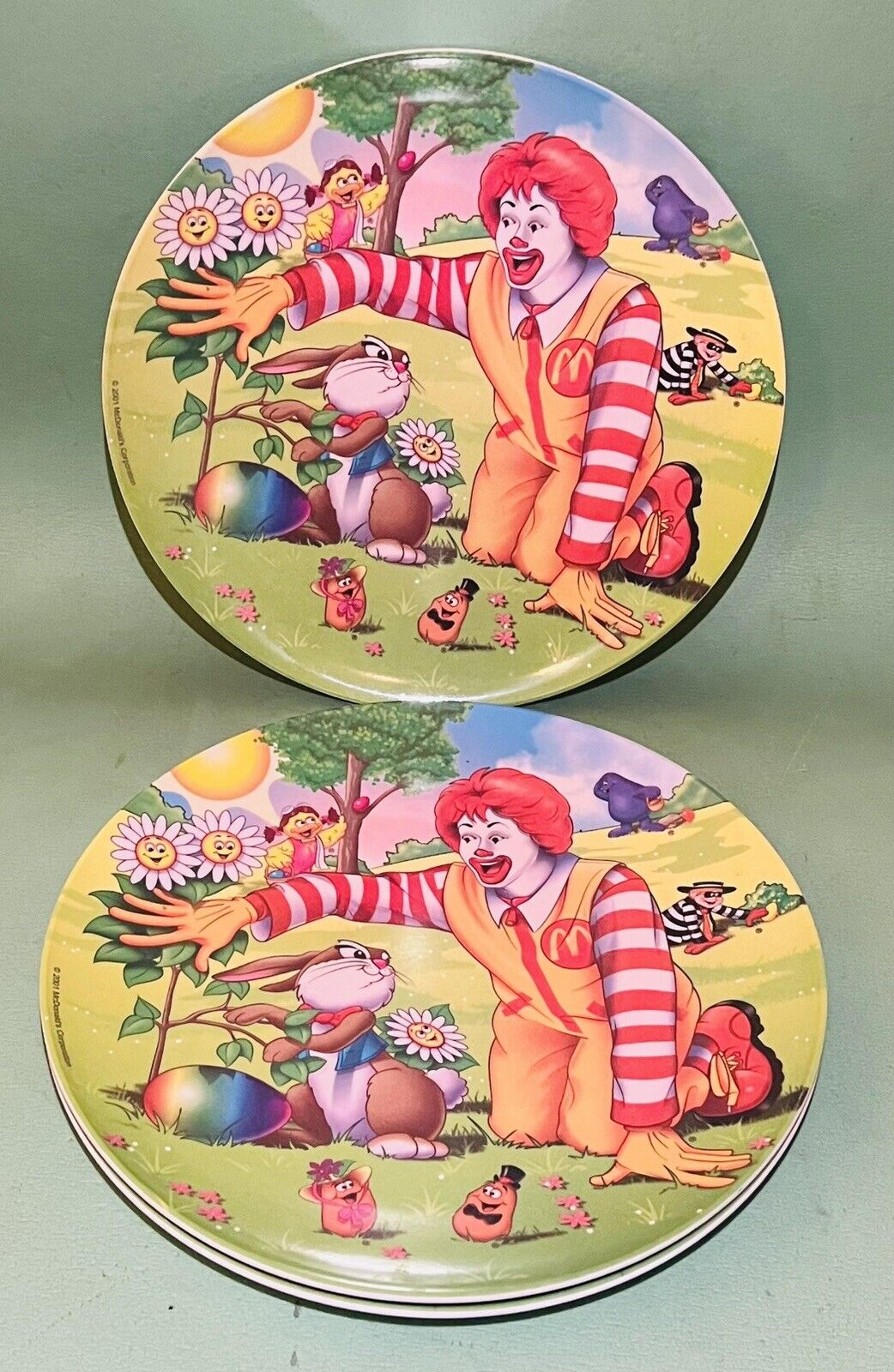 McDonalds Easter Plate 2001 Grimace Easter Bunny Ronald Hamburgler 9.5" Lot of 3