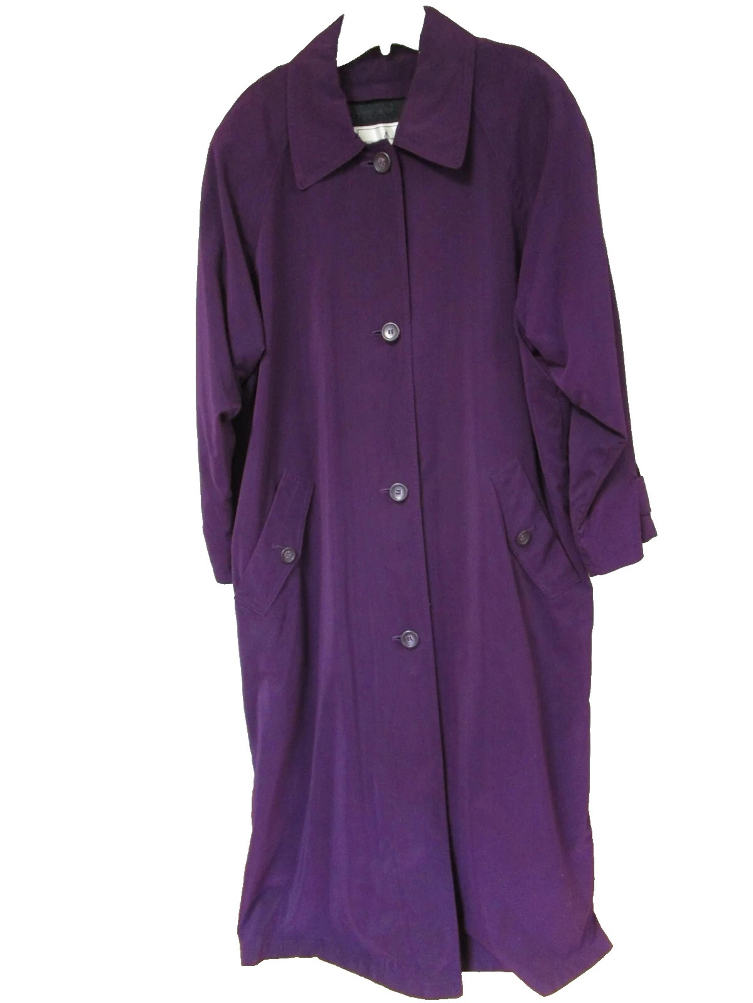 Towne London Fog Long Raincoat Trench Purple Lined Coat Size 12