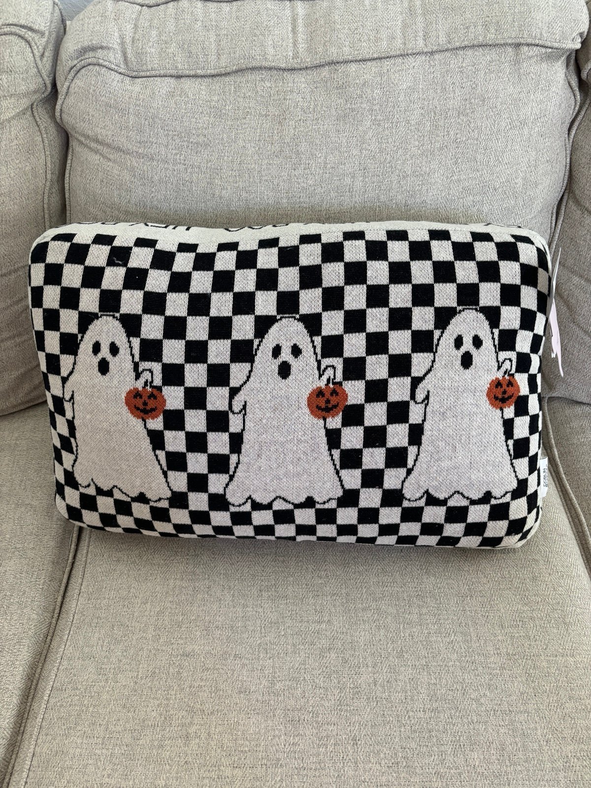 Black and white checkered ghost pillow nwt
