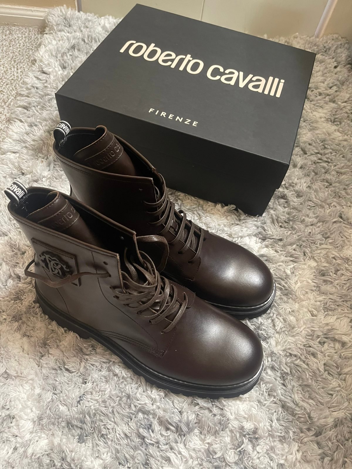 Roberto Cavalli Brown Mens Leather Hiker Boots 13 /46