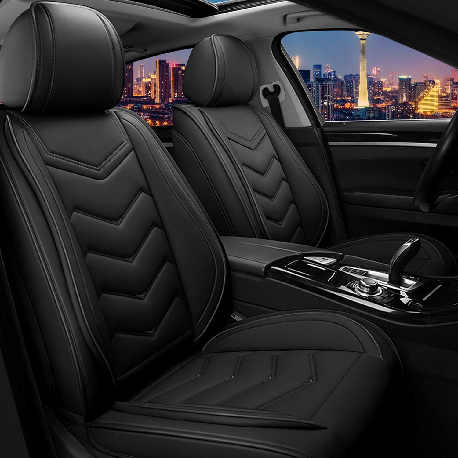 Car Seat Covers Set Chevy Traverse 2009-2025 Premium Nappa Leather Pure Black