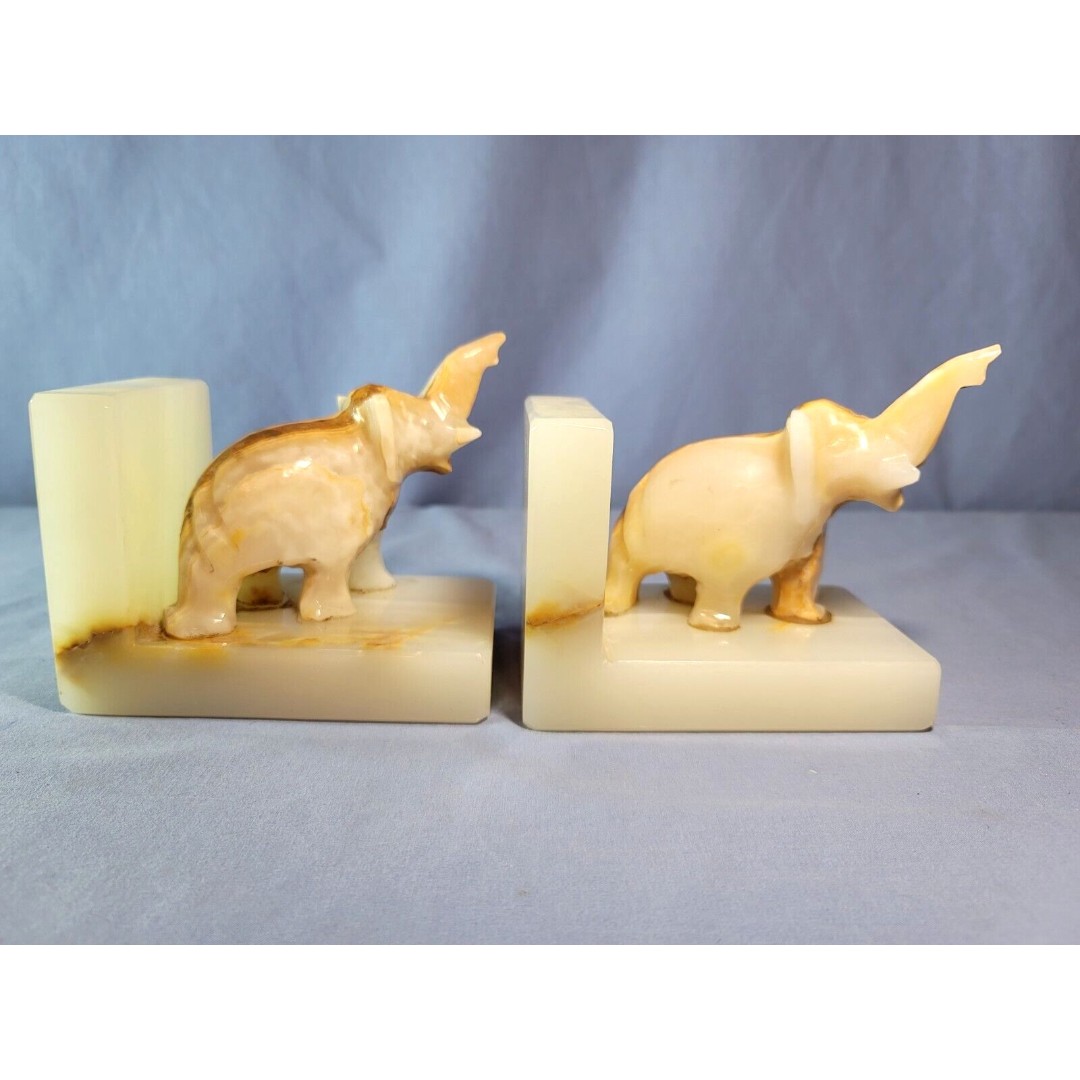 Elephant Bookends Onyx Marble Handcrafted in Mexico Decor Doorstop Heavy 7 lb