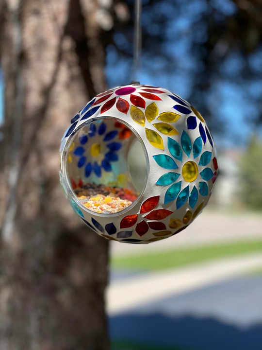 Backyard Expressions Hanging Glass Bird Feeder - Multicolor - Fly Through Bird F
