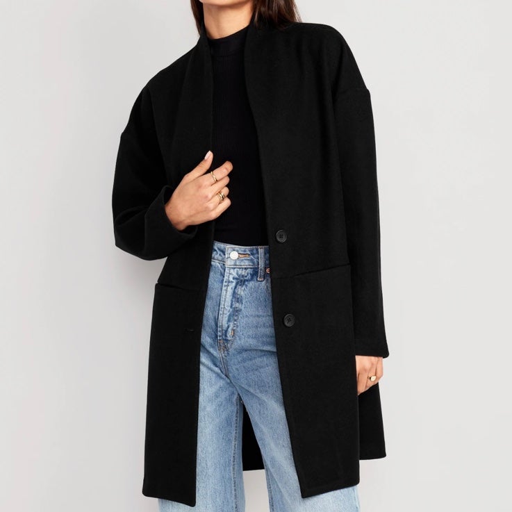 NWT OLD NAVY Long-Line Cardigan Coat Color: Black Jack SIZE LARGE Product Deta