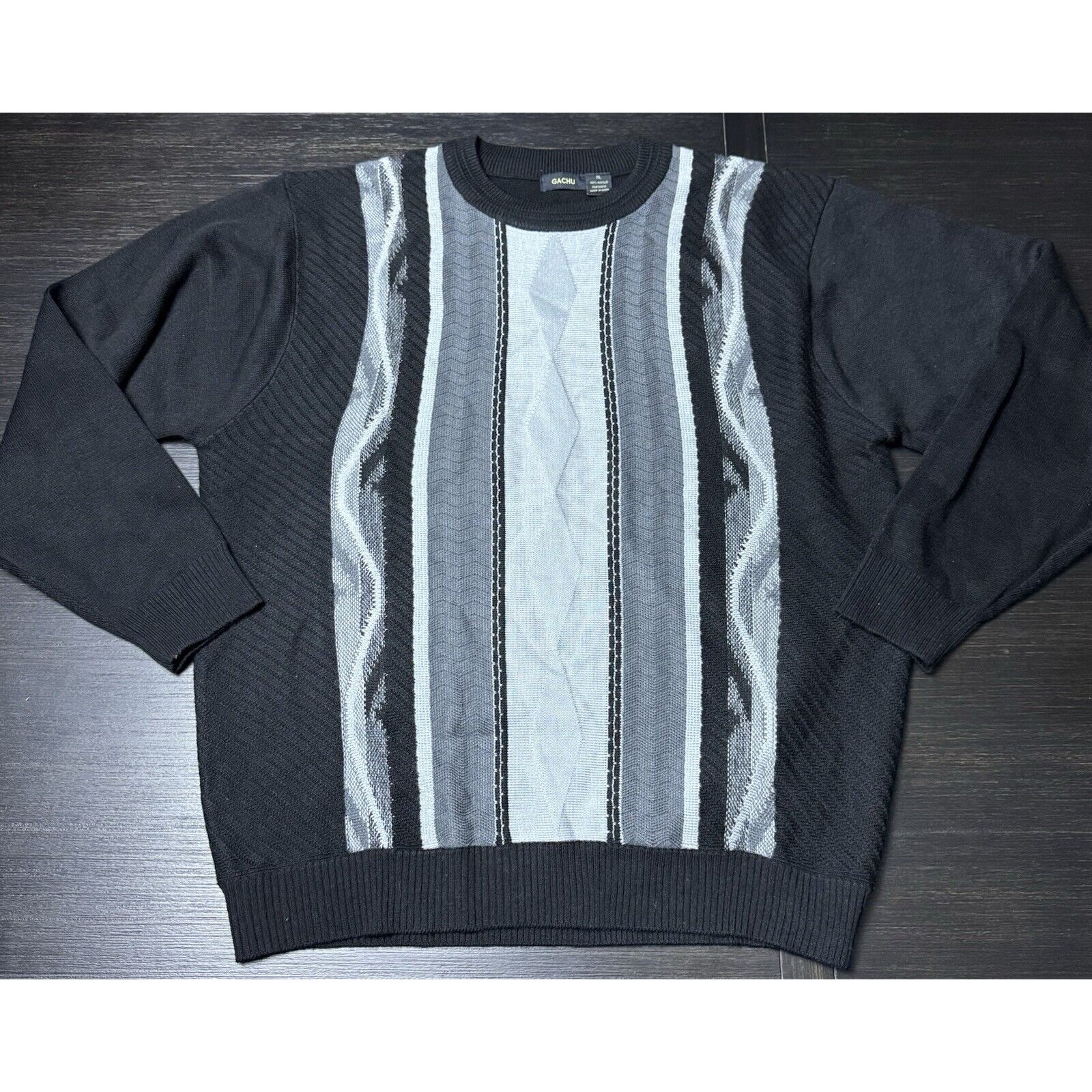 Gachu Coogi Style Black Vertical Stripe Sweater, Casual, Retro, Y2K, 3d,Size XL