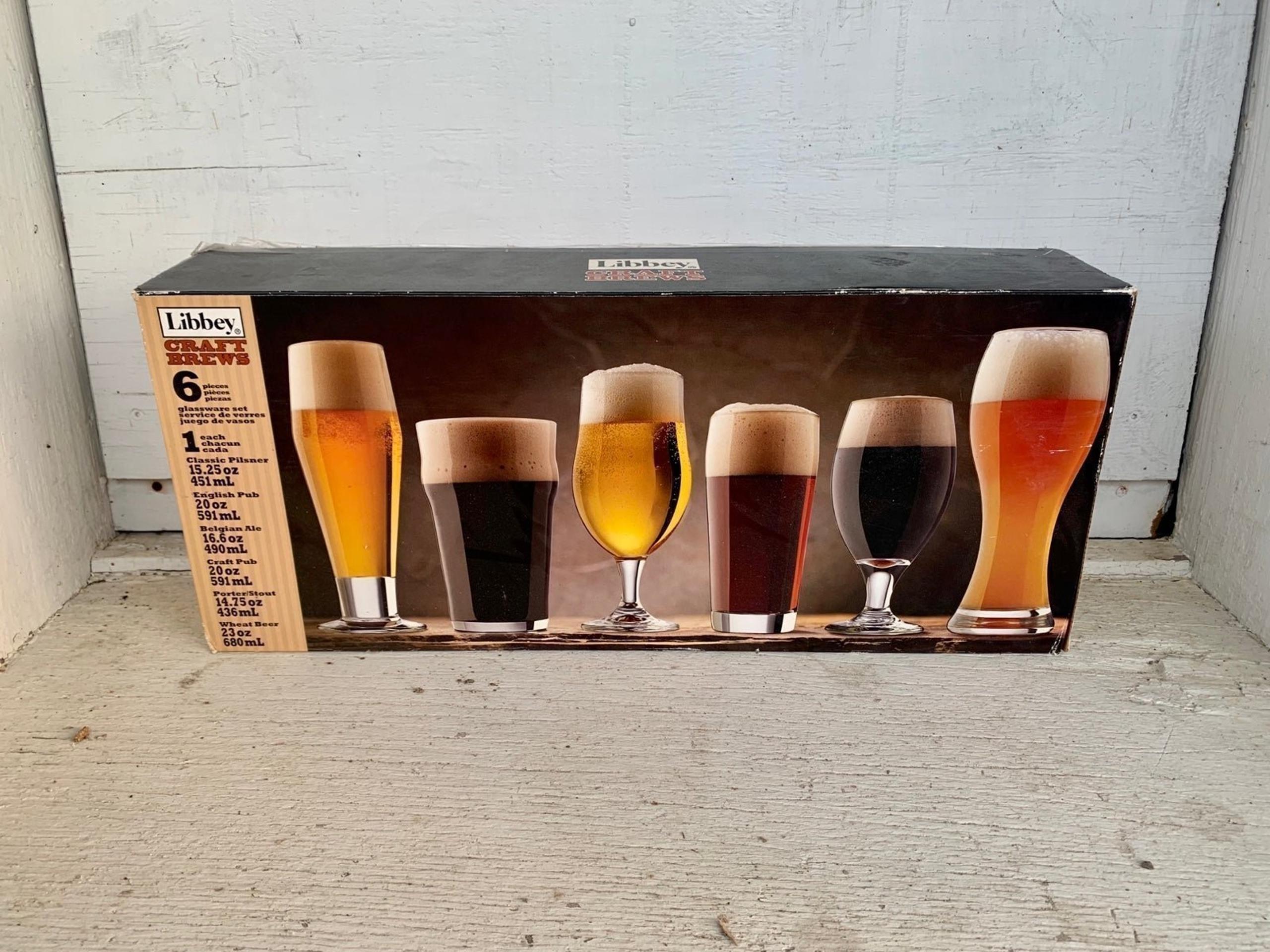 Libby Craft Brew Sampler 6 Piece Glass Set Barware, Pub, Beer Glasses NIB