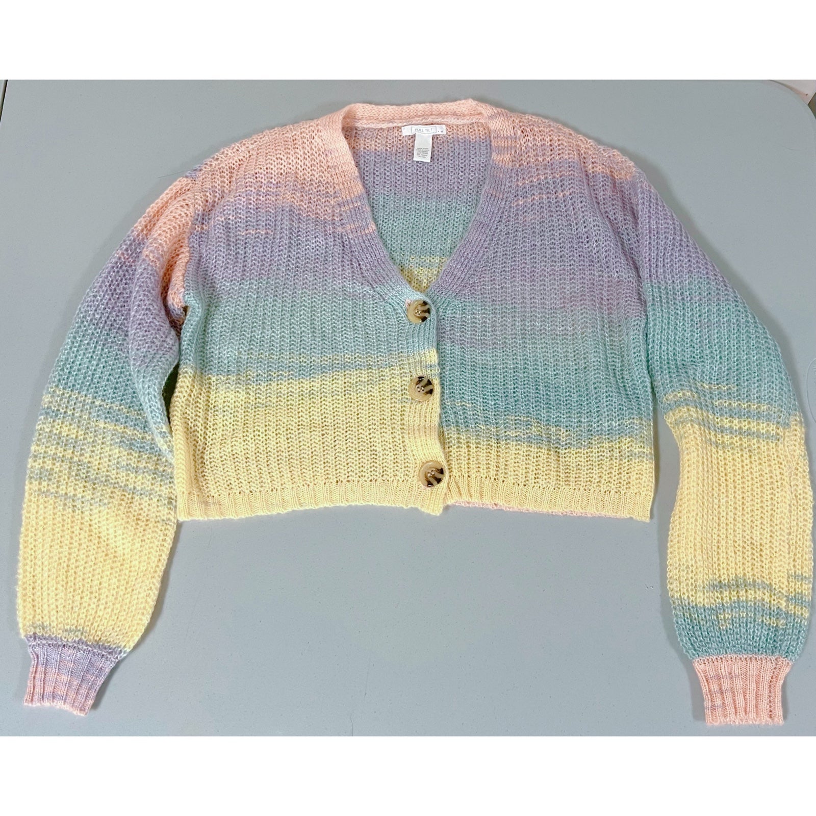 Tillys Full Tilt Pastel Striped Knit Cropped Cardigan Sweater Top Blouse XS ✨