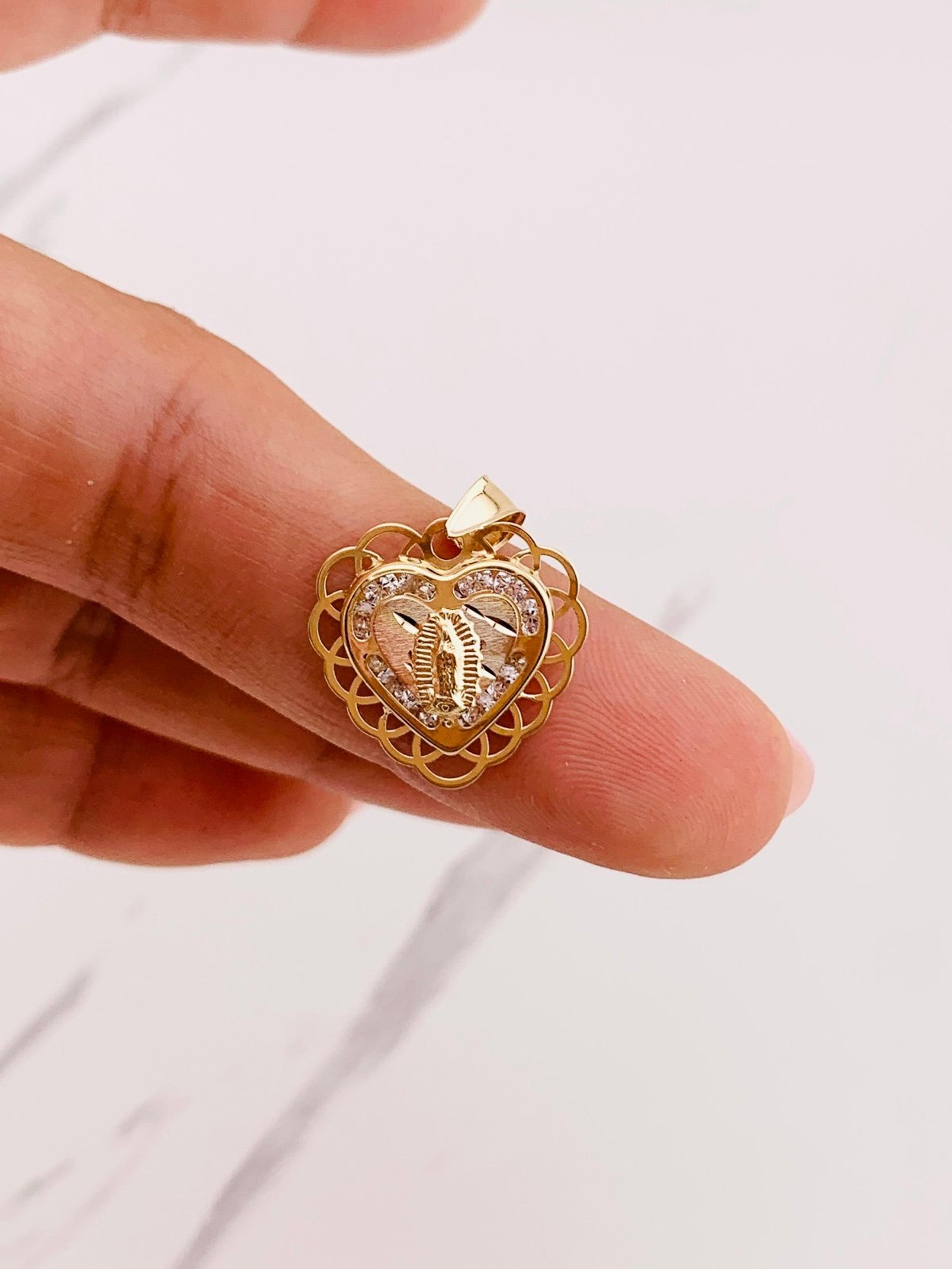 14k solid gold pendant Virgin Mary heart ❤️ Lady of Guadalupe