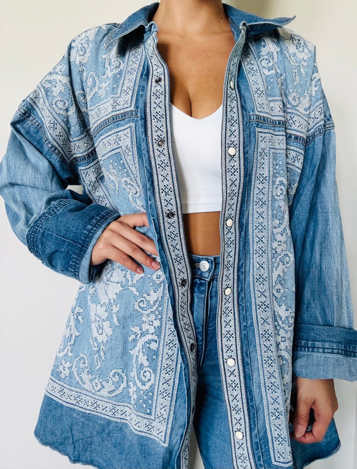 Free People embroidered jean jacket