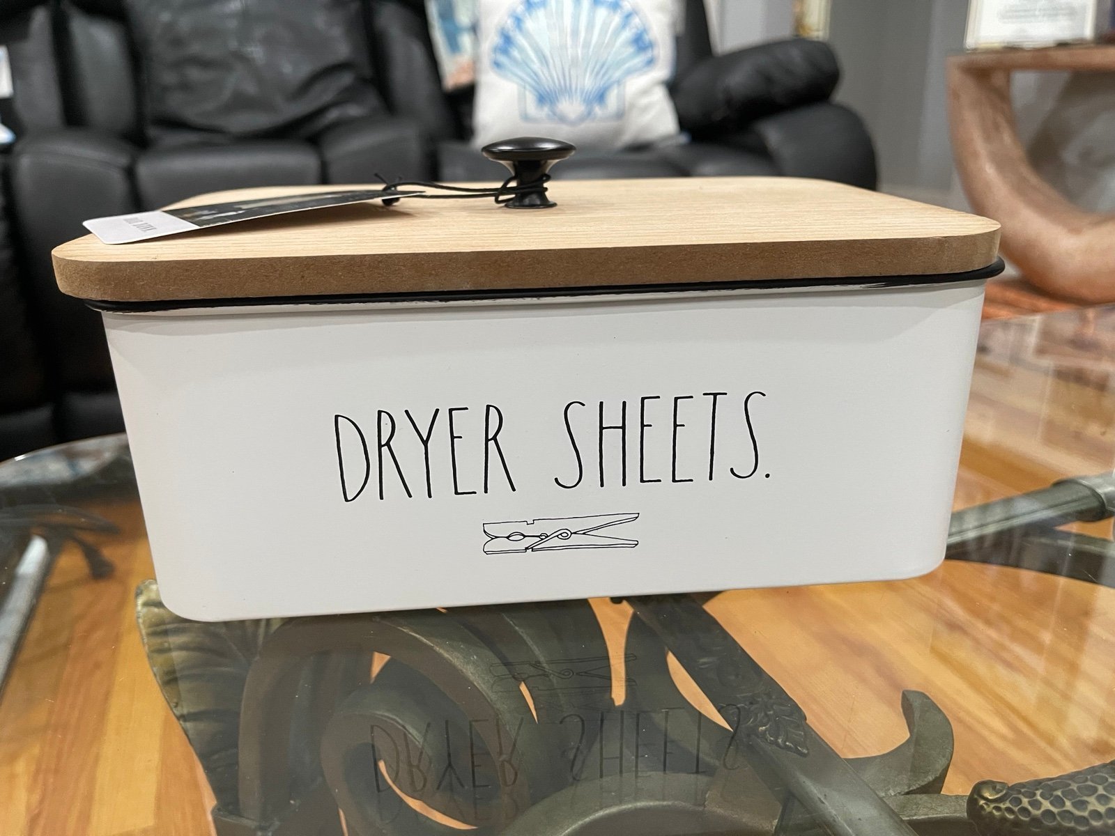 Rae Dunn Dryer Sheets Metal Container; Wooden Lid Brand New NWT