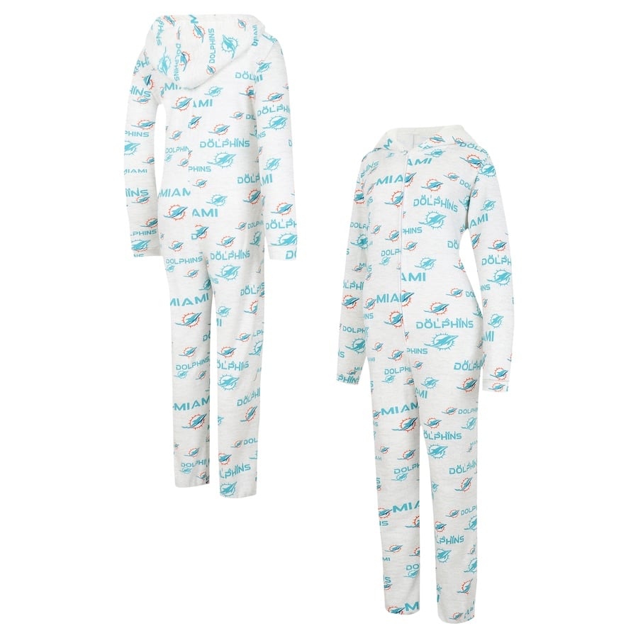 Miami Dolphins Concepts Sport Women's Docket Hoodie Full-Zip Union Suit - Cream