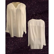 Woman Within Plus 1X-18/20 White Semi-Sheer V- Tab Neckline Long Sleeve Blouse