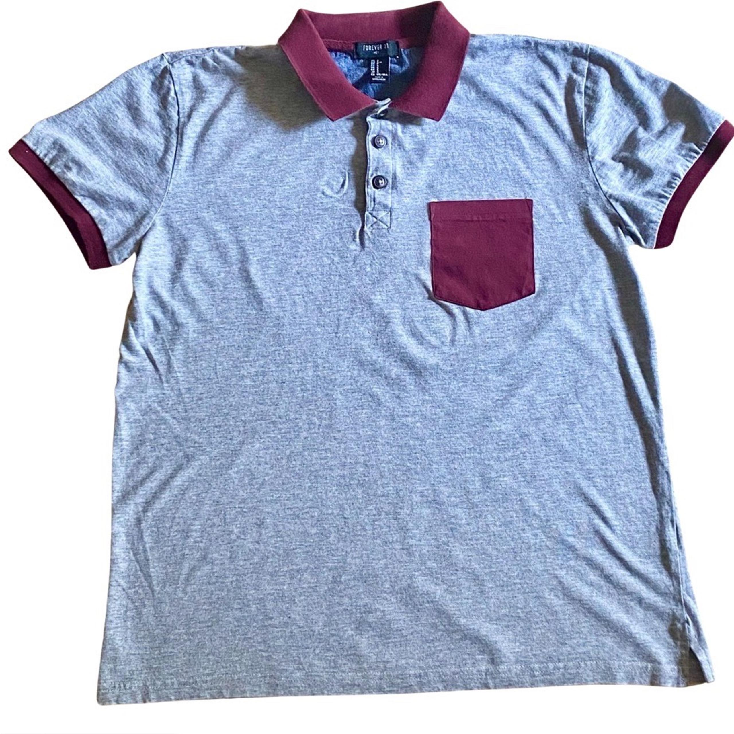 Forever 21 Mens Maroon Grey Polo Shirt Size Small