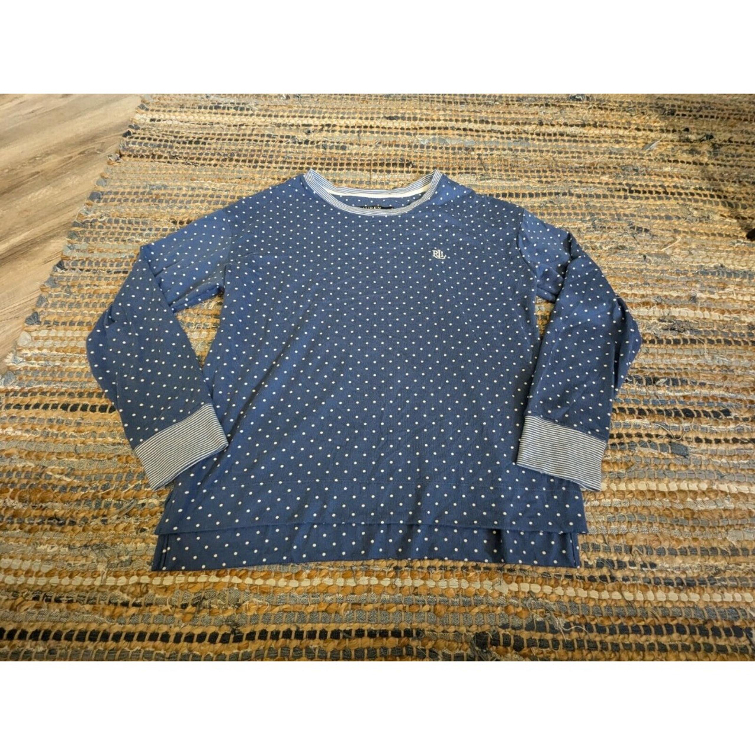 Ralph Lauren Black Label Women's M Blue Ringer Pajama Top White Polkadot Stripes