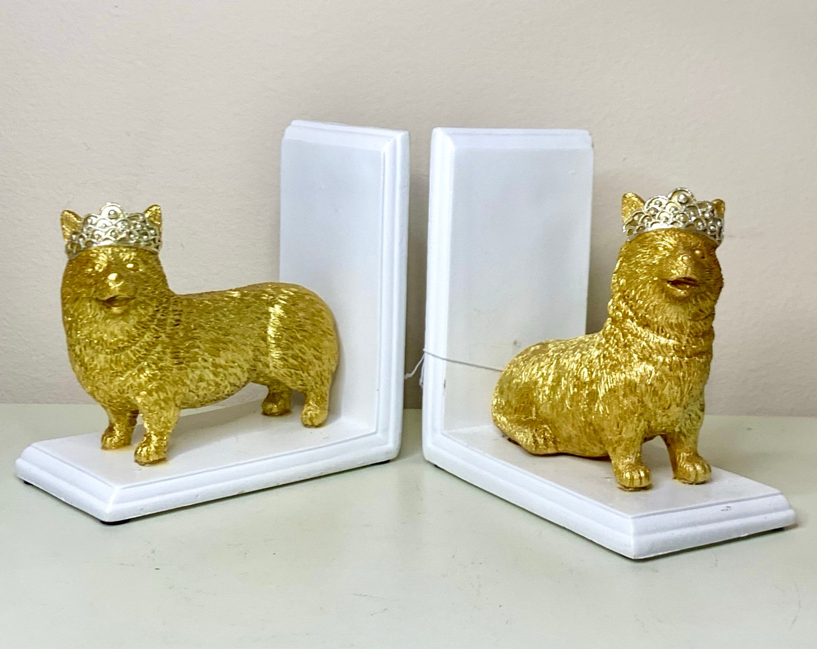 Gold Corgi Dog Bookend Set