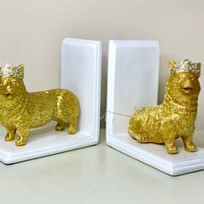 Gold Corgi Dog Bookend Set