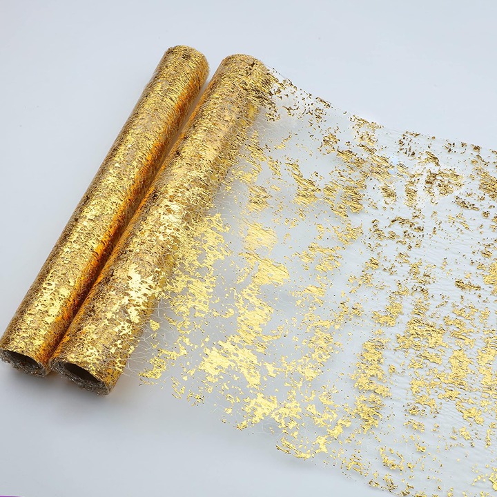 2 Pieces Gold Table Runner, Sequin Glitter Foil Metallic Gold