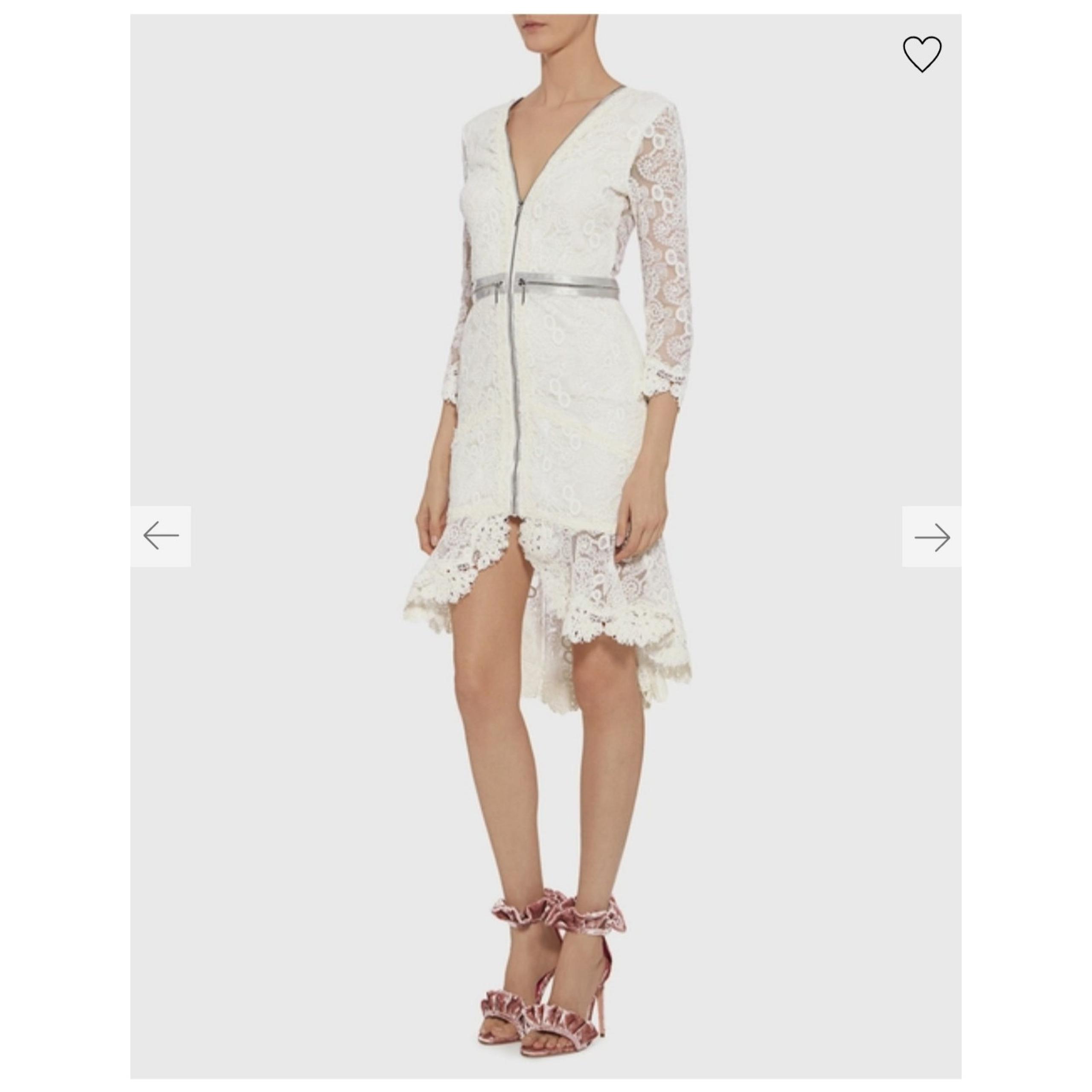 Alexis Parissa Lace Ivory White Ruffled Zipper Accents Slim Mini Dress, Sz Small