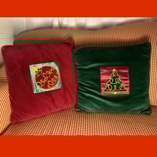 2 Velvet velour red and green Christmas throw pillows