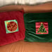 2 Velvet velour red and green Christmas throw pillows