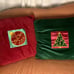 2 Velvet velour red and green Christmas throw pillows
