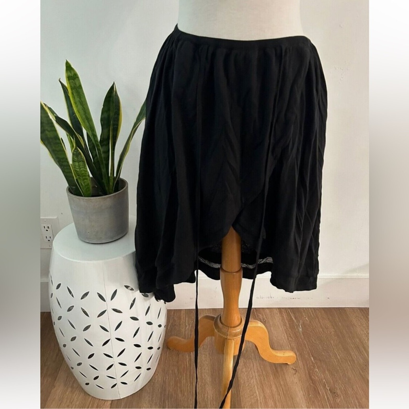 Diesel Women's Low High Fit and Flare Knee Length Skirt Asymmetrical Hem Black