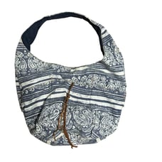 Lucky Brand Large Canvas Carry All Shoulder Bag Tote Purse Blue White Paisley