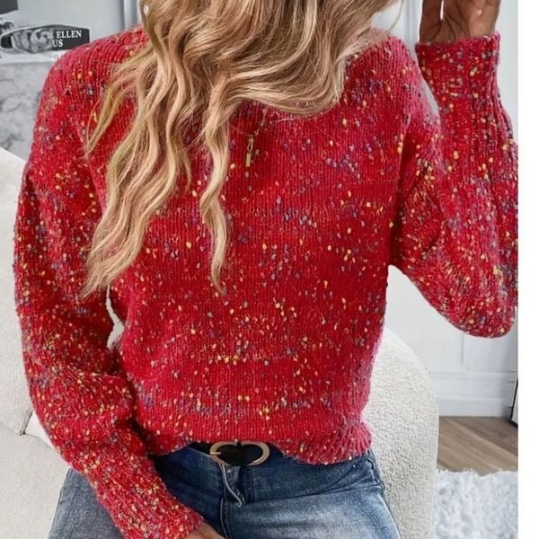 New ! boho Rose Red Confetti Sweater !