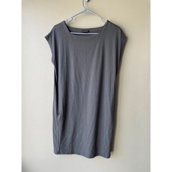 Eileen Fisher Petite Grey Green Sleeveless Swing Dress with Pockets Size P Small