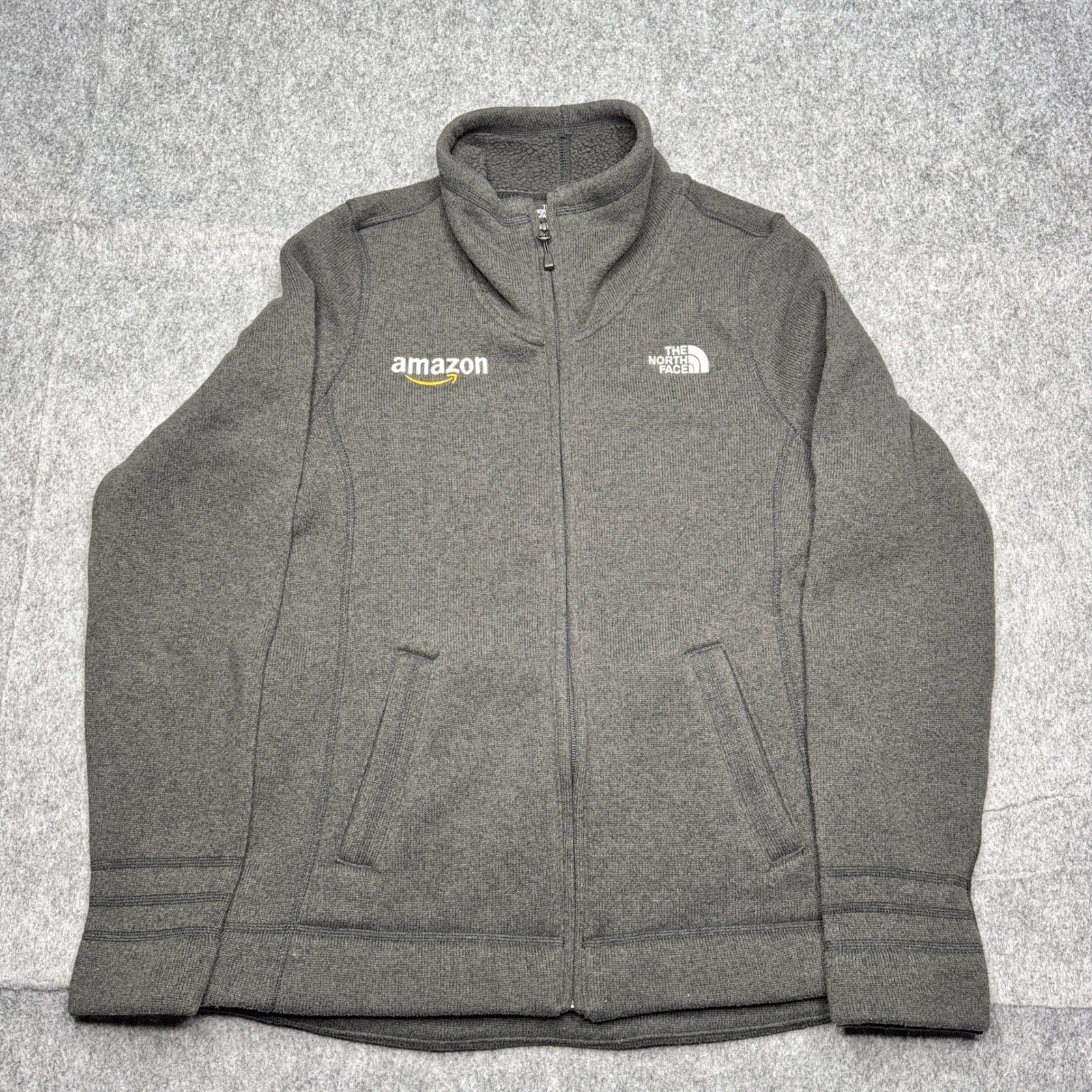 The North Face Amazon Logo Fleece Jacket Full Zip Outdoor Gray Womens size M