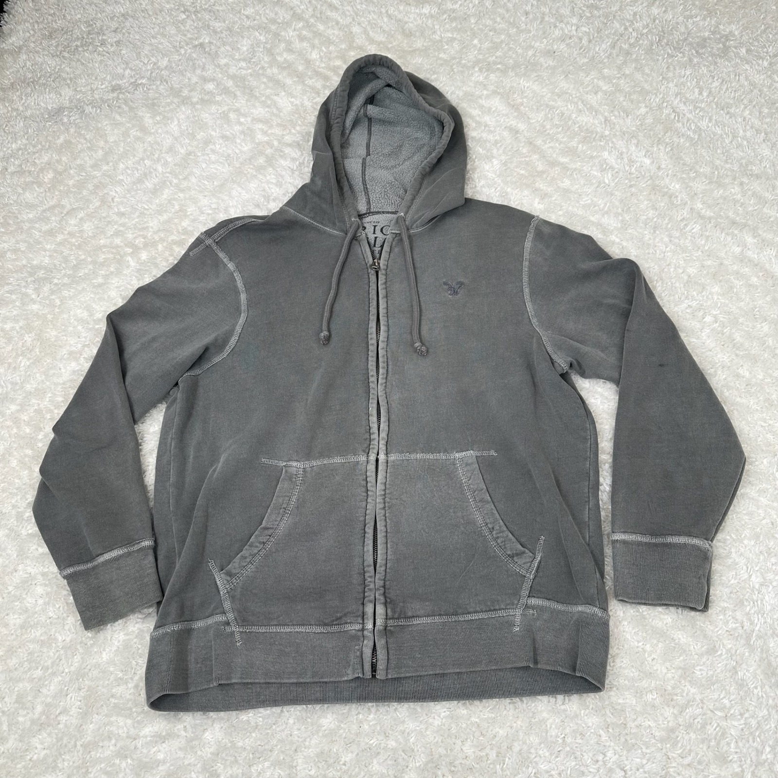 American Eagle Men's XL Vintage Fit Full Gray Zip Hoodie Cotton Blend Y2K Comfy