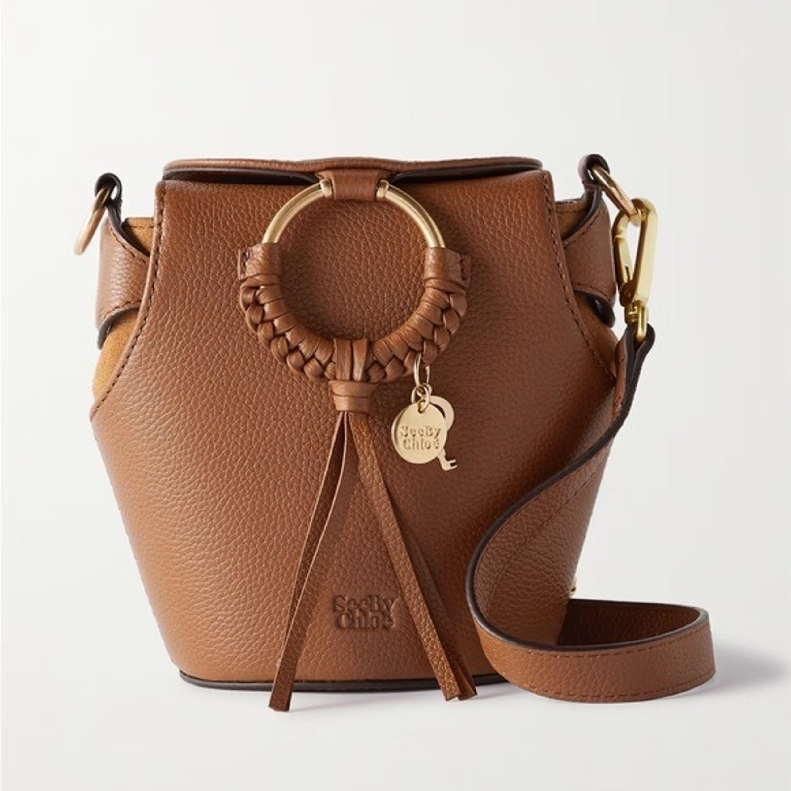 See by Chloe Box Bucket Leather Bucket Crossbody Bag NWT Caramello Tan Gold