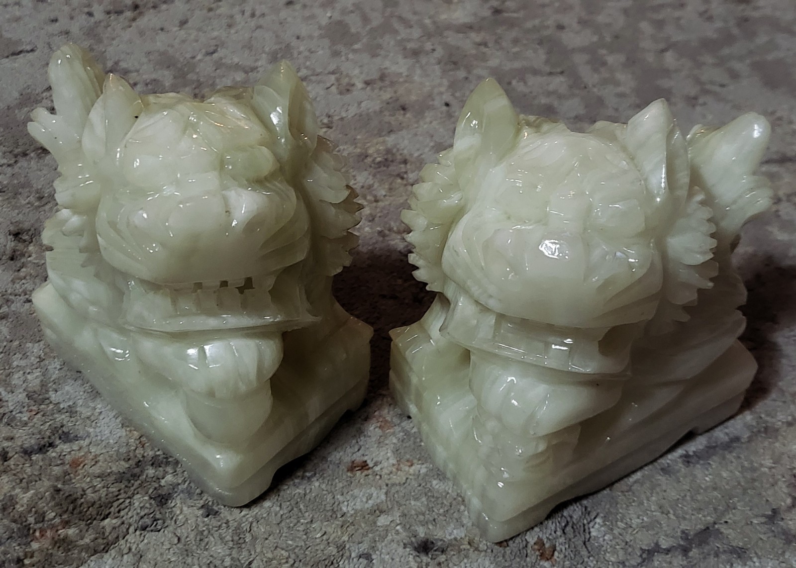 2 | Vintage Chinese | Celadon Natural Jade | Foo Dogs | MCM