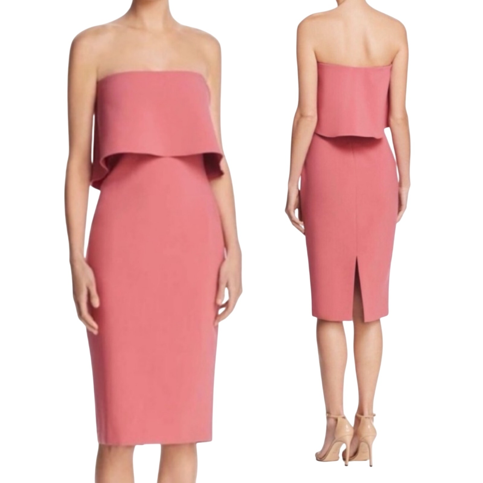 Likely Driggs Midi Sheath Dress Ruffled Strapless Pencil Fitted Mauve Pink 4
