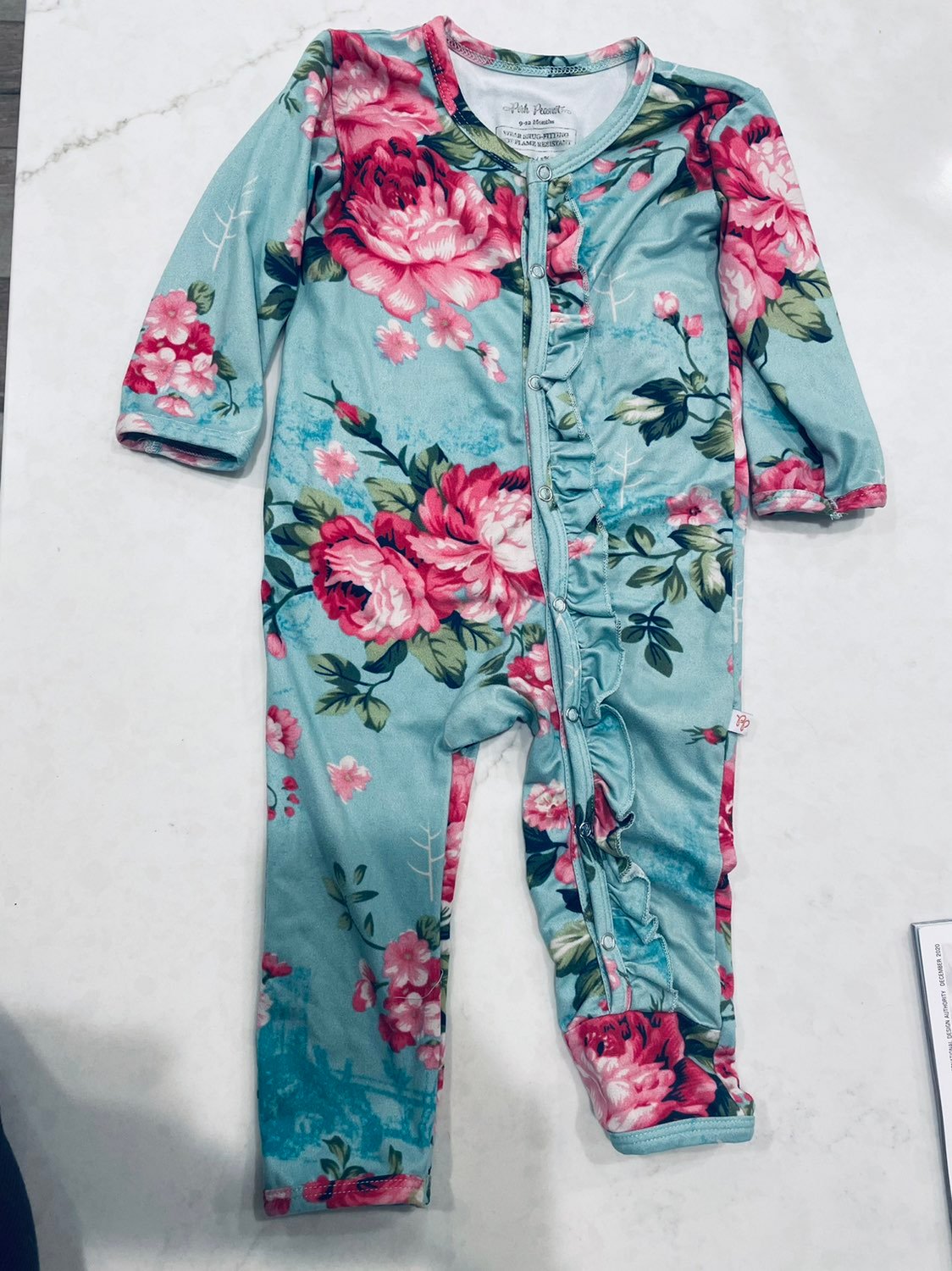 Posh peanut aqua floral romper 9-12M