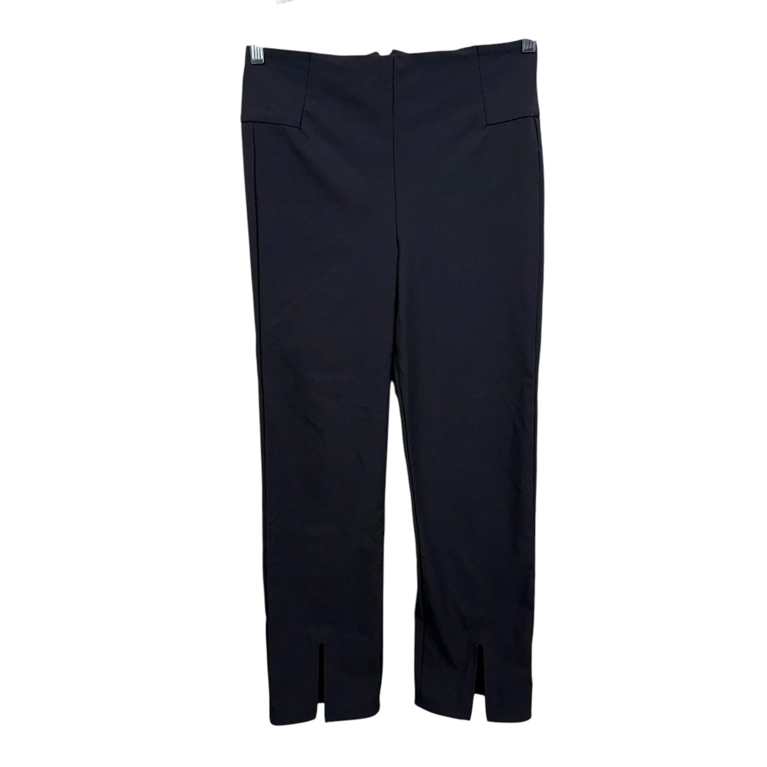 Athleta Women Cropped Pants Slim Leg Stretch High Waist Split Hem Zip Black Sz 8