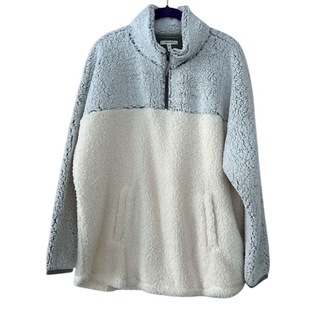 Maurices Women's Colorblock 1/4 Zip Sherpa Pullover Sweatshirt XL Cream Gray