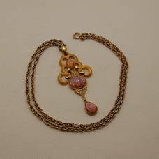 Vintage (Crowned) Trifari Pink Opal Pendant with Necklace