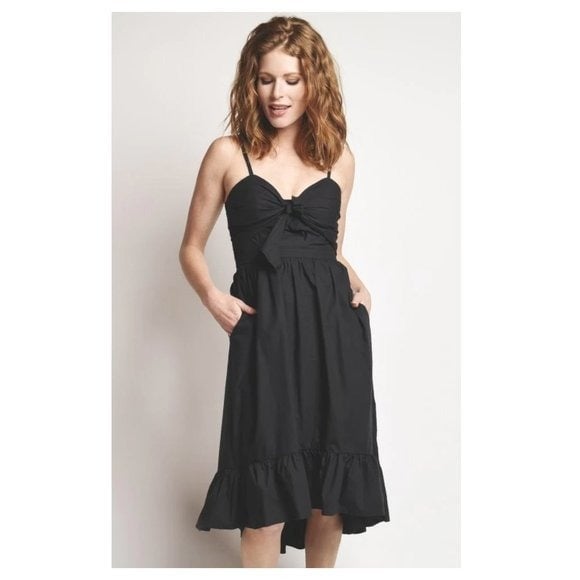 JOIE Women Clorinda Tie Front Cutout Cotton Dress In Caviar Bow Ruffle Black 2