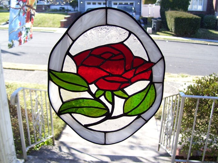 Stained Glass Red Rose Sun catcher