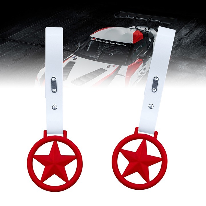 BRAND NEW 2PCS ROUND STAR RED JDM TSURIKAWA RING White Handle Strap Drift
