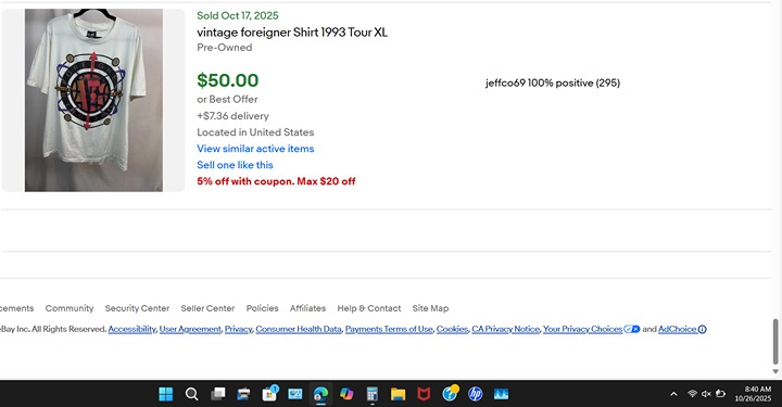 Vintage 90's 1993 Foreigner Shirt - Adult Men's Size XL