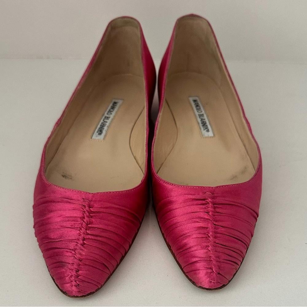 Manolo Blahnik Raspberry Dark Pink Satin Ballet Flats 35.5