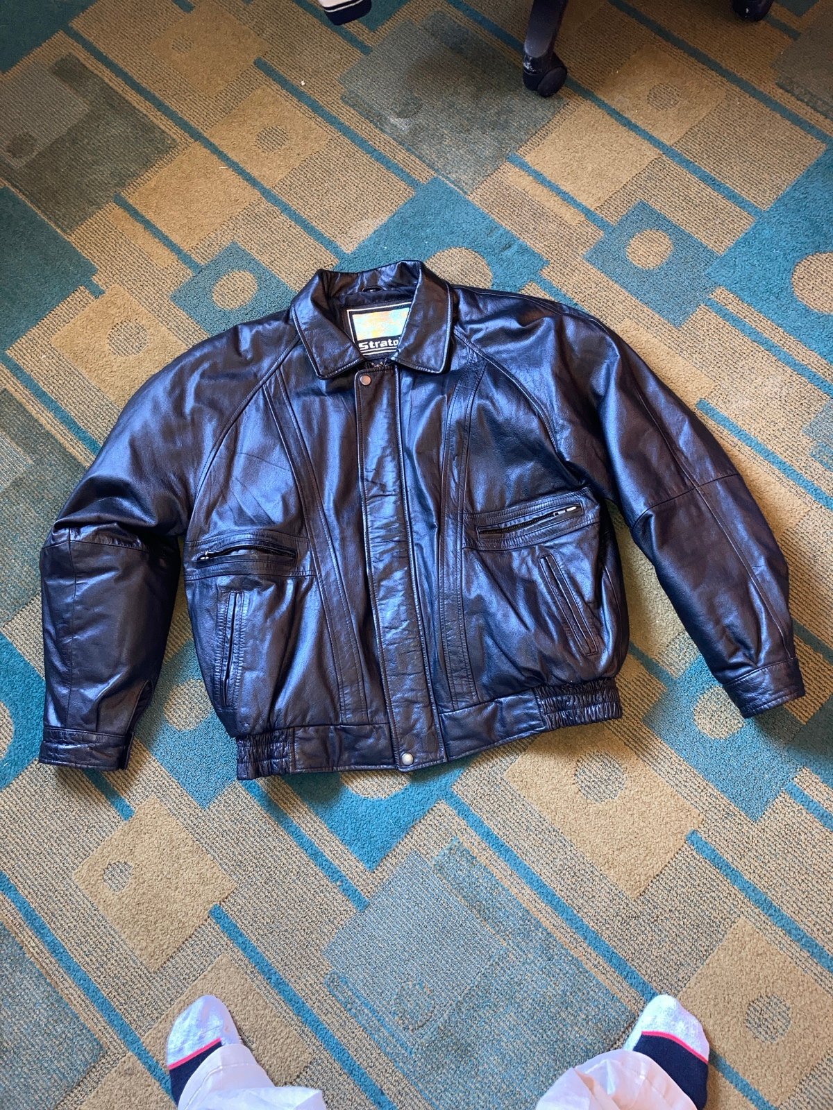 Genuine Leather Jacket stratojat black full zip medium