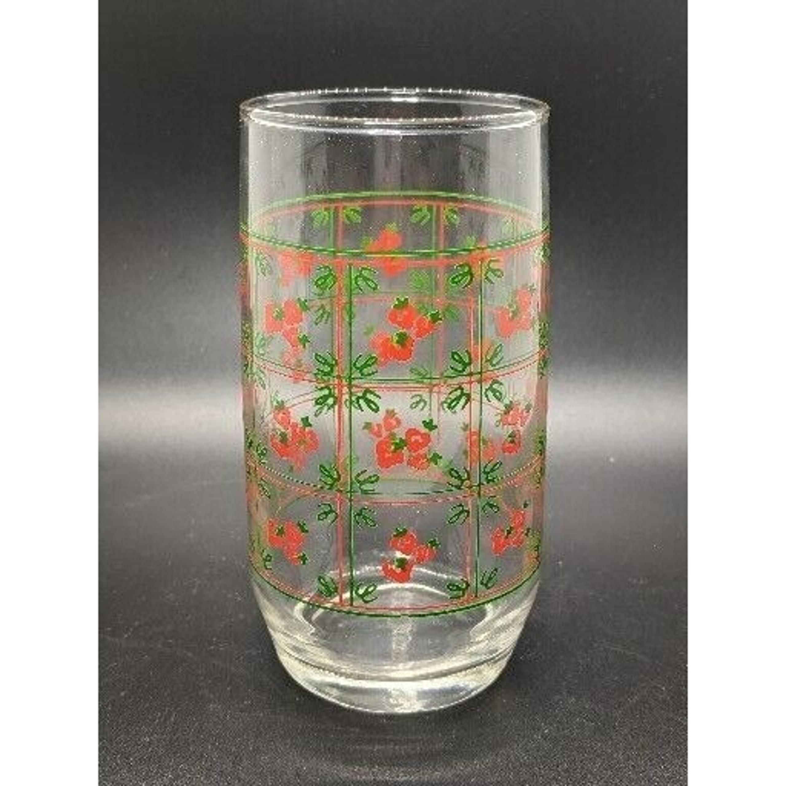 Libbey Tumblers Strawberry Trellis Clear Juice Glass Set of 6 Green Grid 12oz