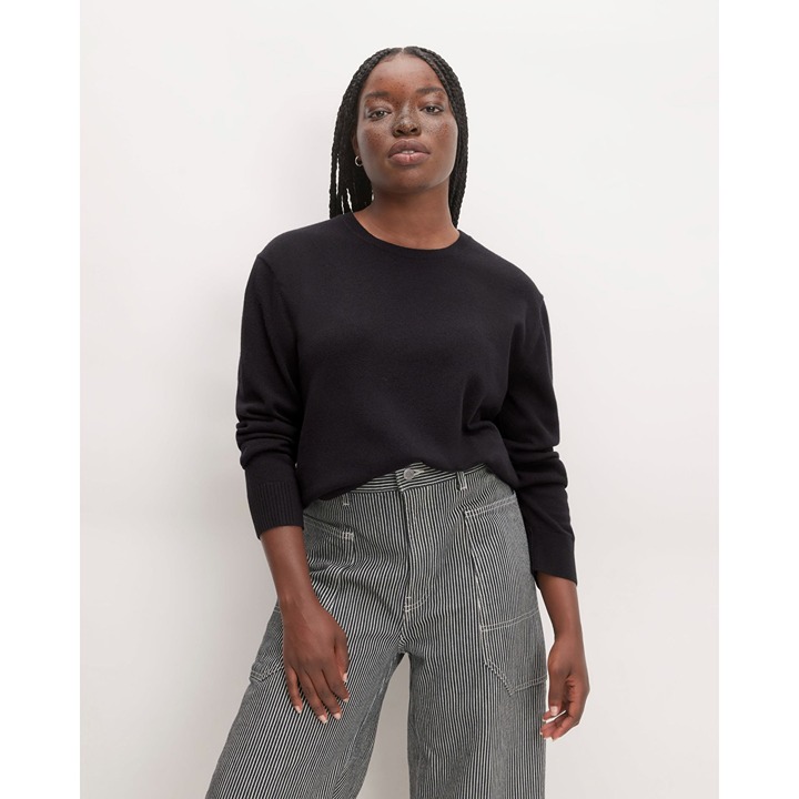 Everlane Womens The Cashmere Classic Crew Sweater Long Sleeve Black XS