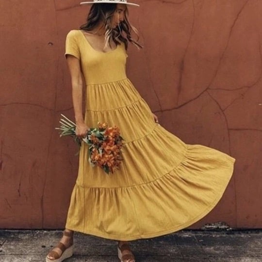 Anthropologie Maeve mustard yellow cotton maxi dress Sz M
