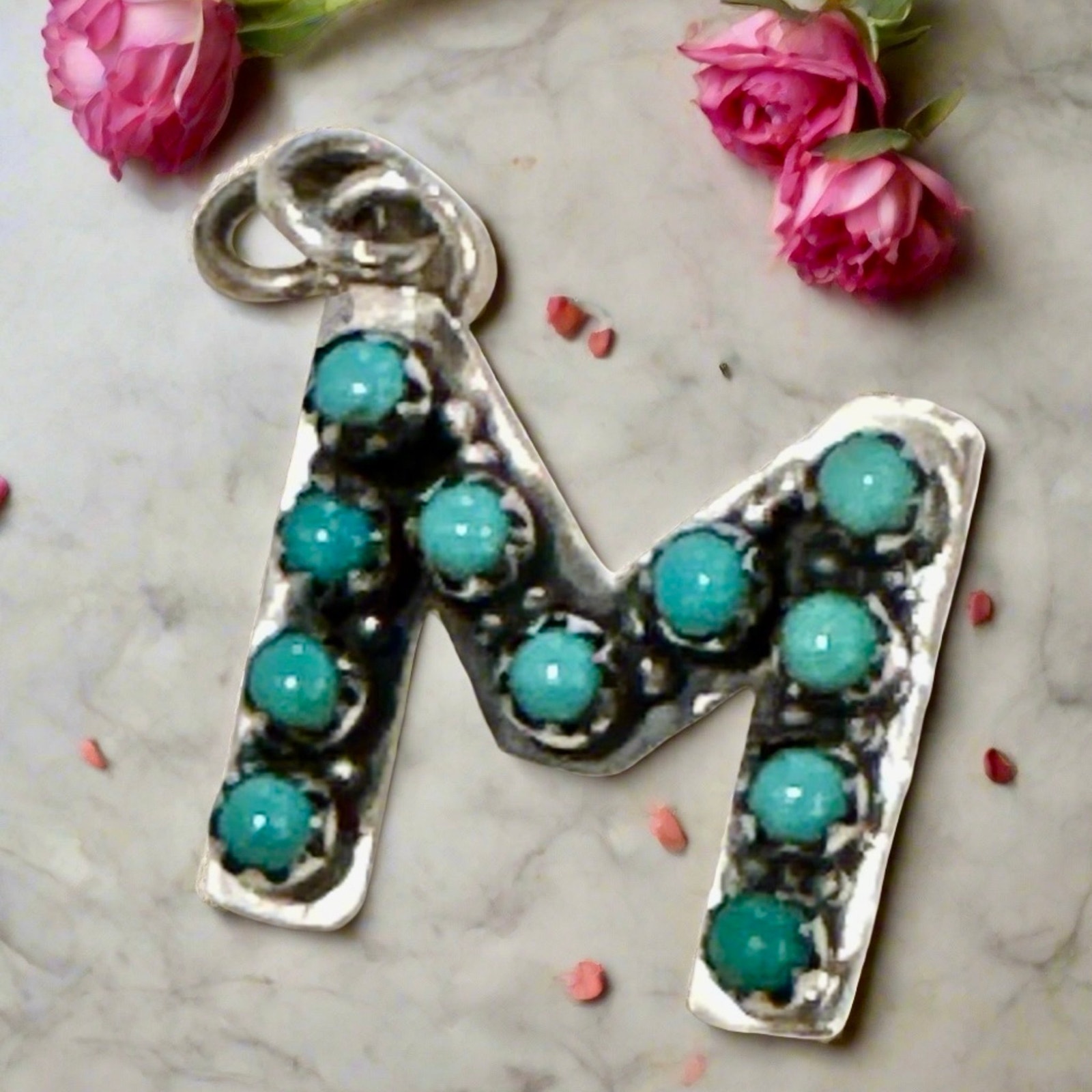 Turquoise Letter “M” .925 Sterling Silver Pendant