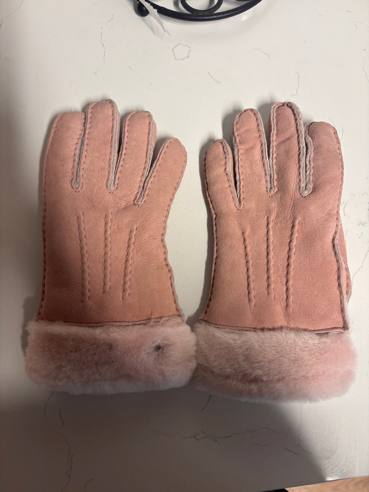 UGG Pink Suede Gloves with Fur Trim